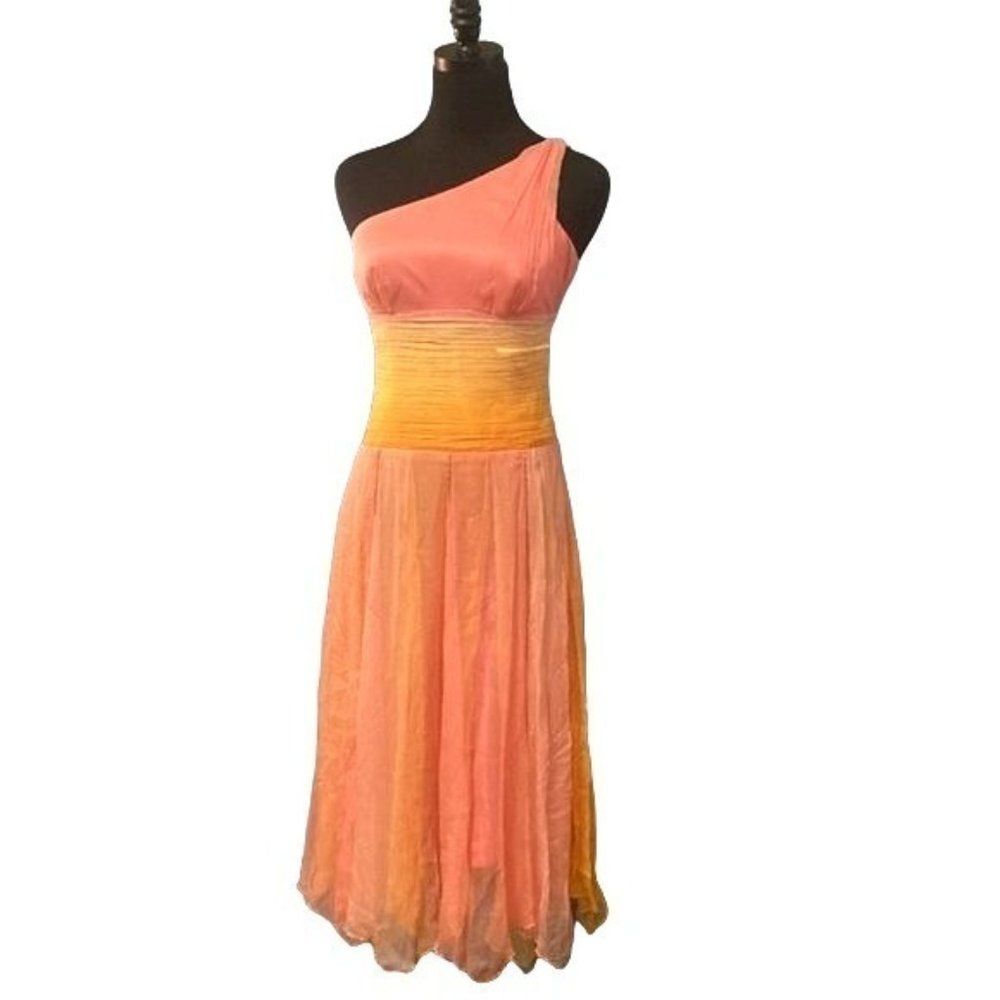 NWT Laundry by Shelli Segal Silk Dress One Shoulder Pink Yellow Size 2 - Picture 8 of 12